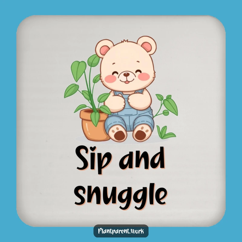 Funny Bear Cub Gardener Coaster: Overalls Hugger, Cute Funny Gift